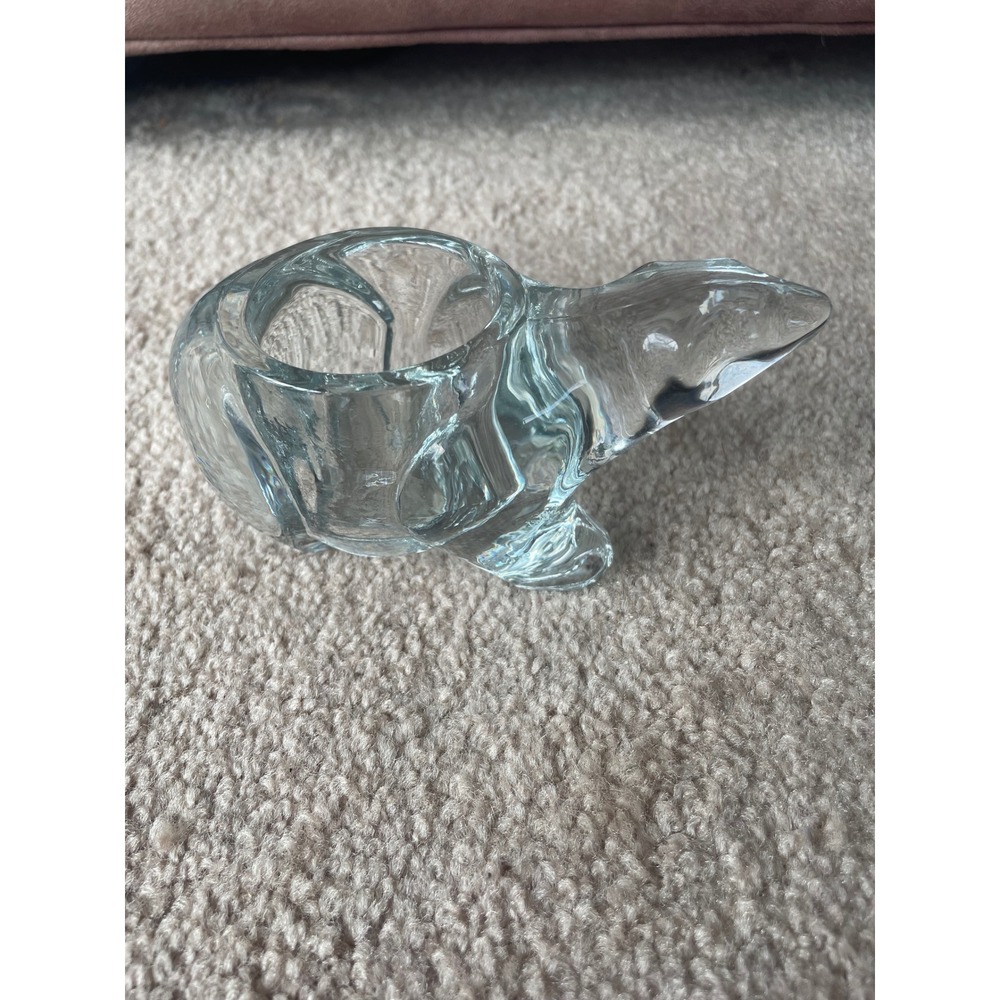 Vintage Indiana Glass Polar Bear Votive Candle Holder Tealight Paperweight Clear